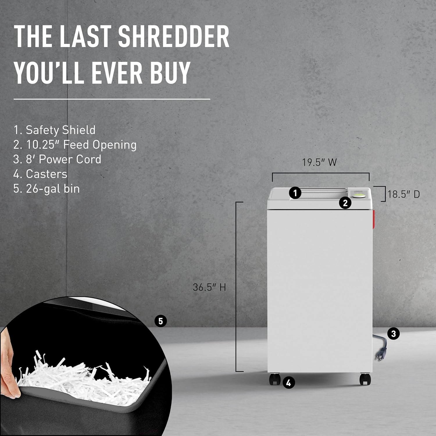 IDEAL 2604 Commercial Office Shredder, Floor Standing, 26 gal Bin
