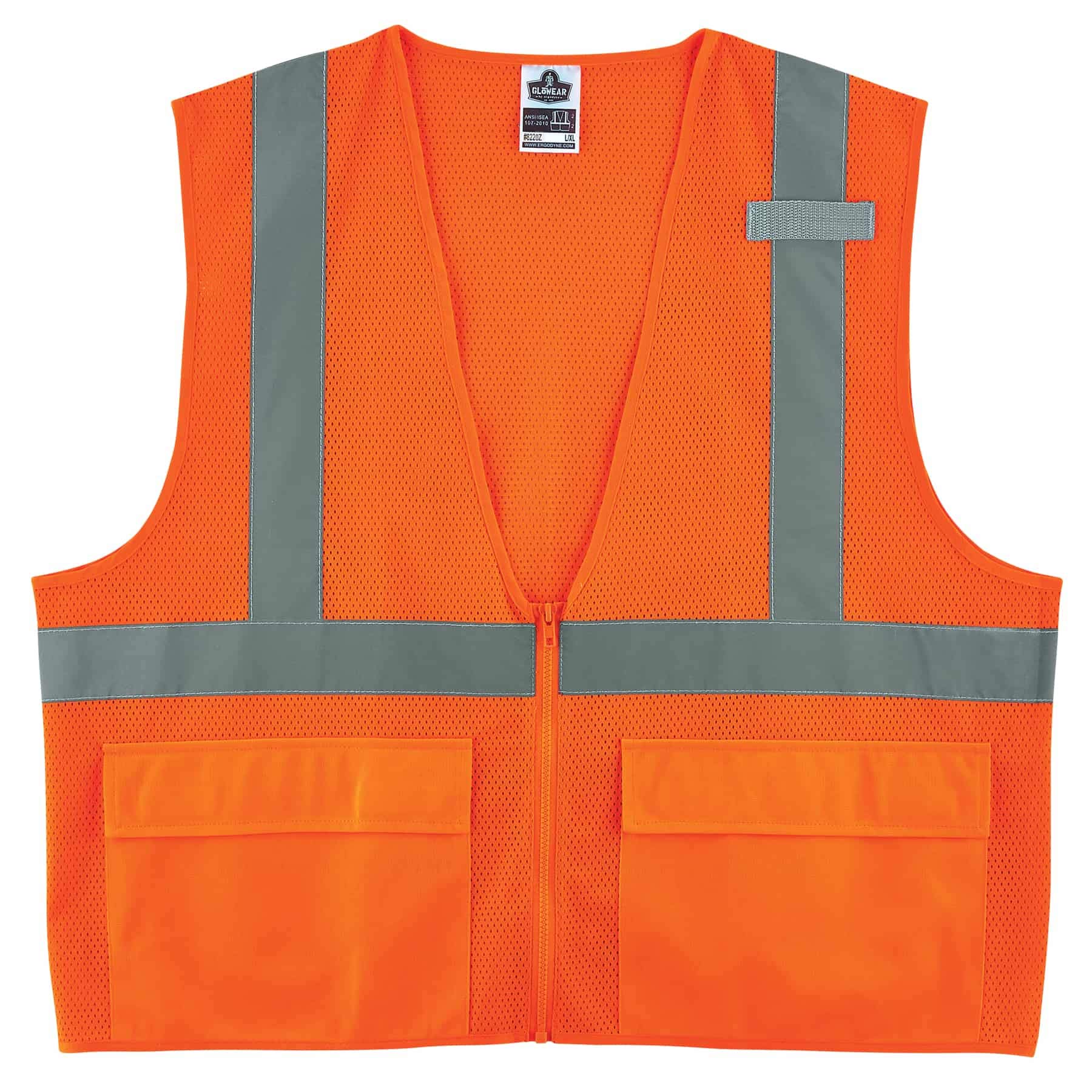 Ergodyne GloWear 8220Z High Visibility Reflective Safety Vest, ANSI/ISEA 107 Class 2, Zipper Closure