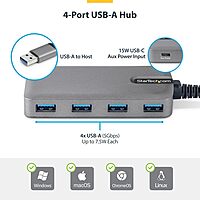 StarTech.com 4-Port USB-A Hub, 5Gbps, Bus Powered, Type-A to 4X Type-A with USB-C Auxiliary Power Input, Portable Hub