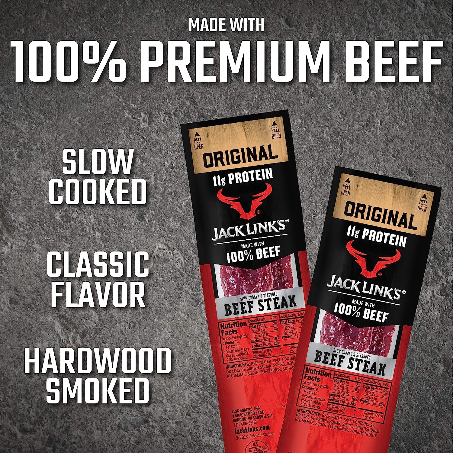 Jack Links Premium Cuts Beef Steak, Original, Strips -Great Protein Snack with 11g of Protein and 1g of Carbs Per Serving