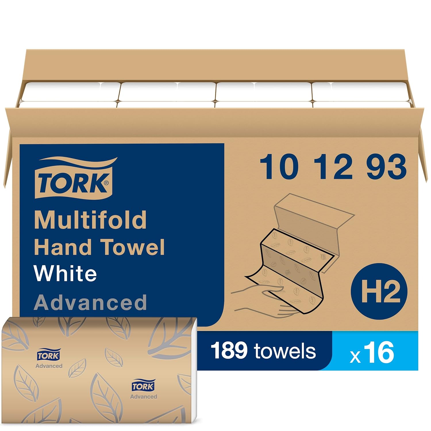 Tork Xpress Soft Multifold Hand Towel White with Grey Leaf Print, Absorbent, 189 Towels Per Pack, 16 Packs