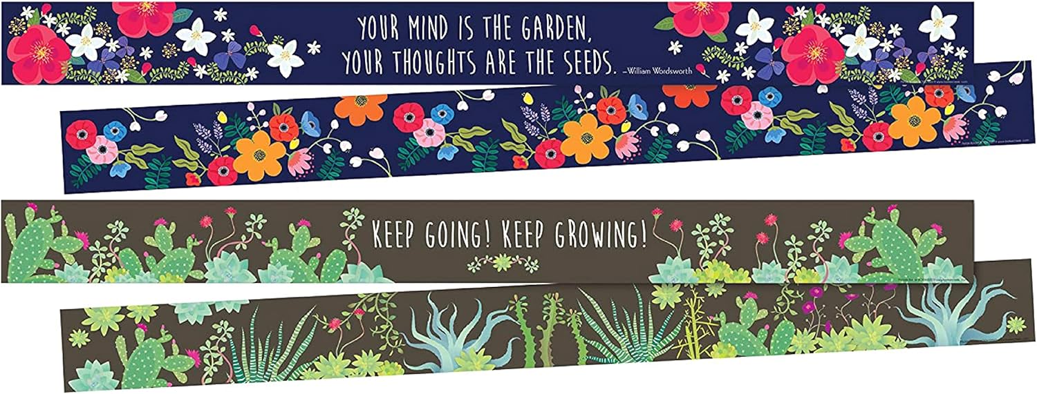 Barker Creek Double-Sided Border Set of 2, Petals & Prickles, Mixed-Design, 35' Each of 2 Designs