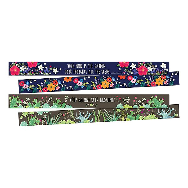Barker Creek Double-Sided Border Set of 2, Petals & Prickles, Mixed-Design, 35' Each of 2 Designs, 70' of Double-Sided Border Total (3869)