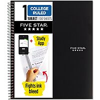 FIVE STAR 1-Subject Spiral Notebook with Study App, College Ruled, 100 Sheets (8.5 x 11)