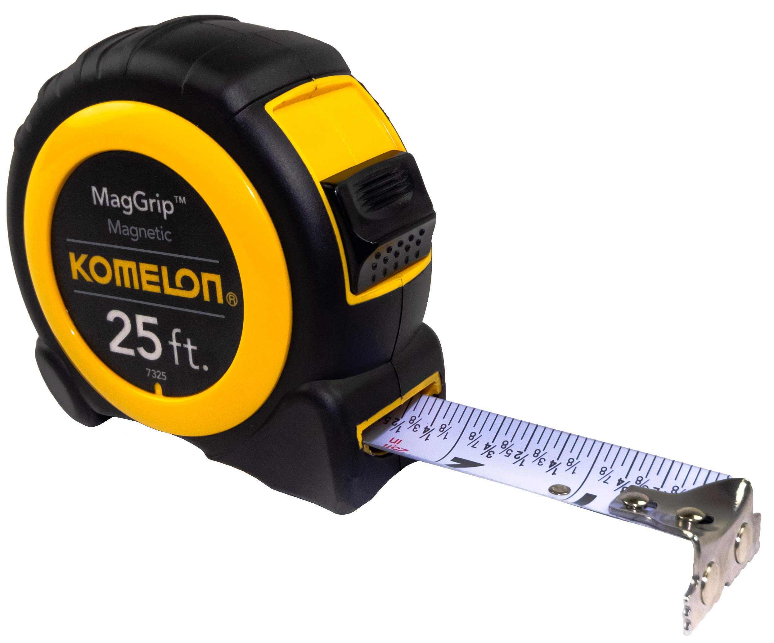 Komelon 7325; 25' x 1 in Magnetic MagGrip Tape Measure, Yellow/Black 7.6 m
