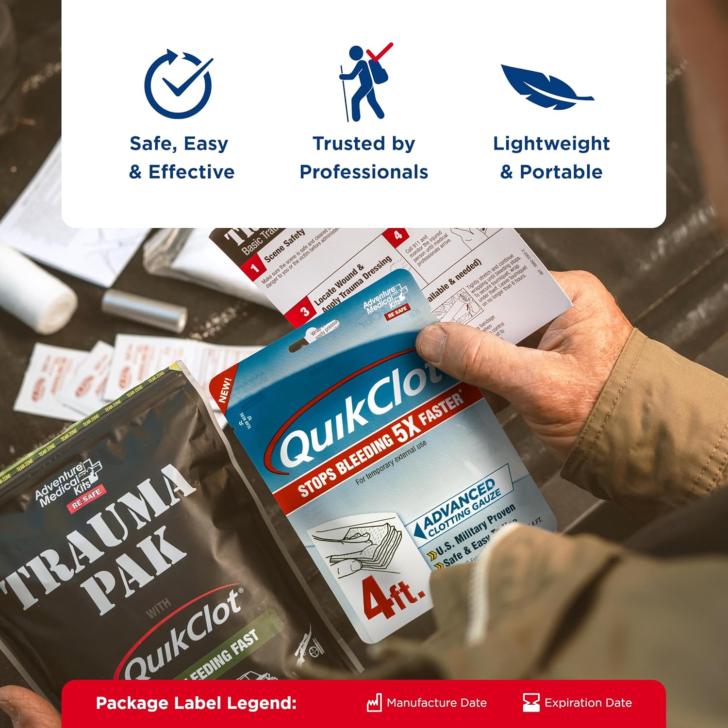 Adventure Medical Kits QuikClot Gauze - Flexible Hemostatic Medical Gauze for Emergency Survival or Disaster Preparedness