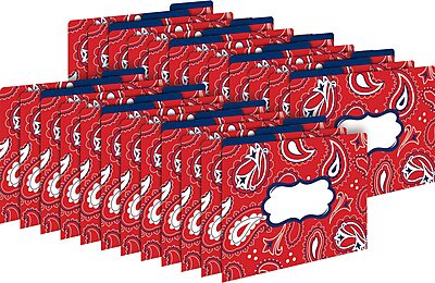 Barker Creek Designer File Folder Set of 24, Bandana, Colorful Bandana Pattern on Outside, Solid Navy Blue on Inside, 24 Decorative Letter-Sized File Folders in Set (3943)