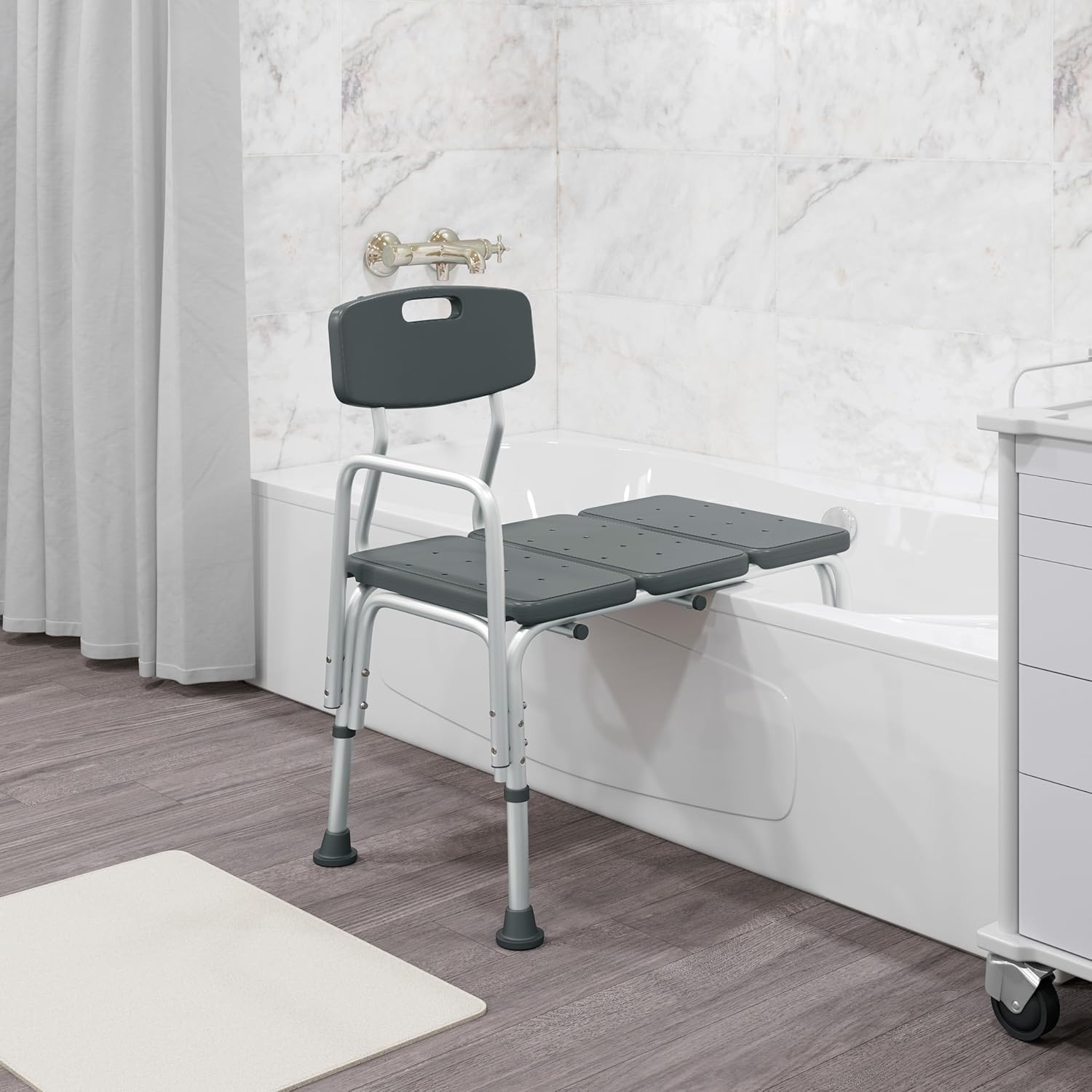 Flash Furniture HERCULES Series 300 Lb. Capacity Adjustable Bath & Shower Transfer Bench with Back and Side Arm