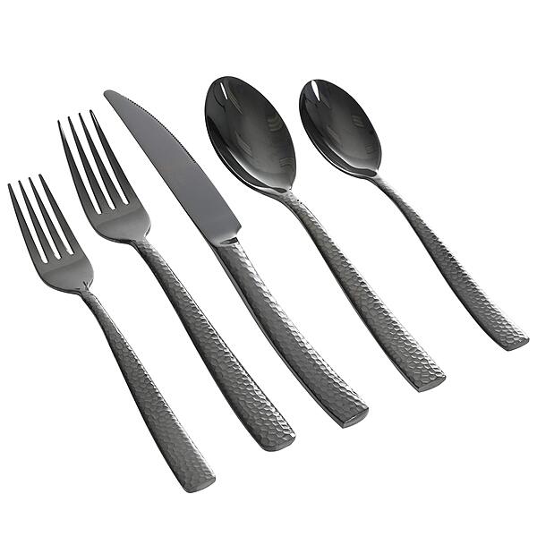 Gibson Home Gibson Elite Flatware Set, Service for 4 (20pcs), Hammered Black