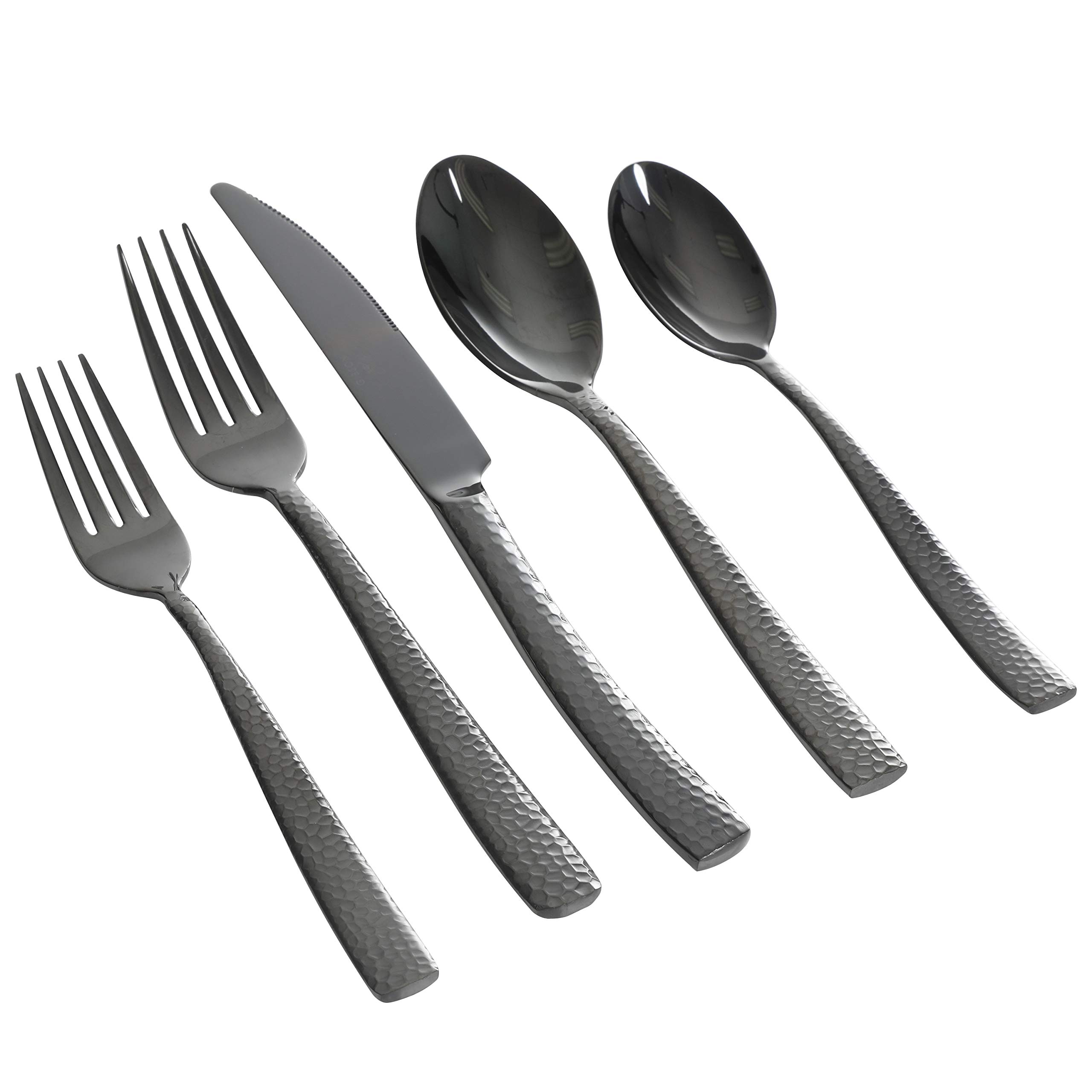 Gibson Home Gibson Elite Flatware Set, Service for 4 (20pcs), Hammered Black