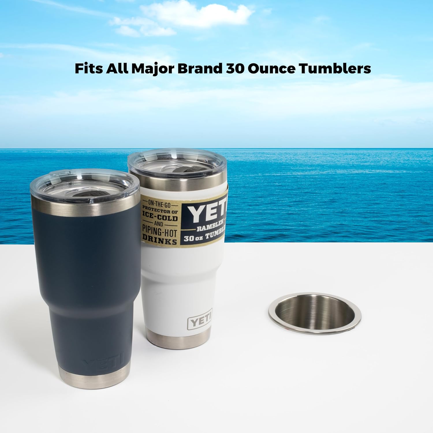 Whitecap Industries S-3511C Stainless Steel Flush Drink Holder - 3-7/8" Cutout, 2-1/4" to 3-1/8" Depth