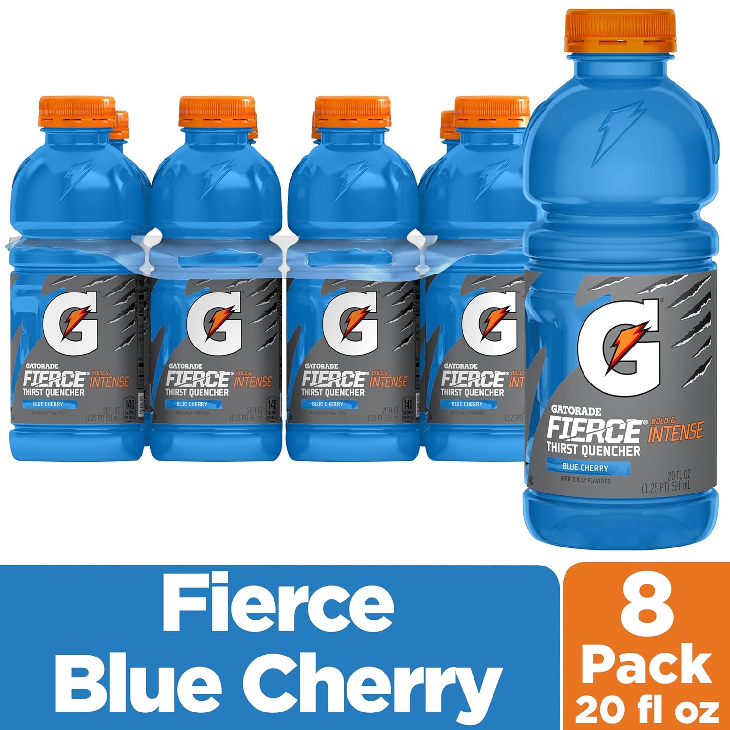 Gatorade Fierce Blue Cherry Thirst Quencher, 20 Fl Oz Bottles, 8 Pack Fierce Blue Cherry 20 Fl Oz (Pack of 8)