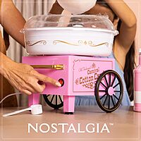 Nostalgia Cotton Candy Machine - Retro Cotton Candy Machine for Kids with 2 Reusable Cones, 1 Sugar Scoop, and 1 Extractor Head – Pink