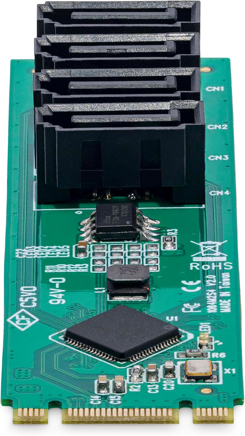 StarTech.com 4-Port M.2 to SATA Adapter Card, M.2 PCIe 3.0 to SATA HDD/SSD Expansion Card for Windows/macOS/Linux, TAA