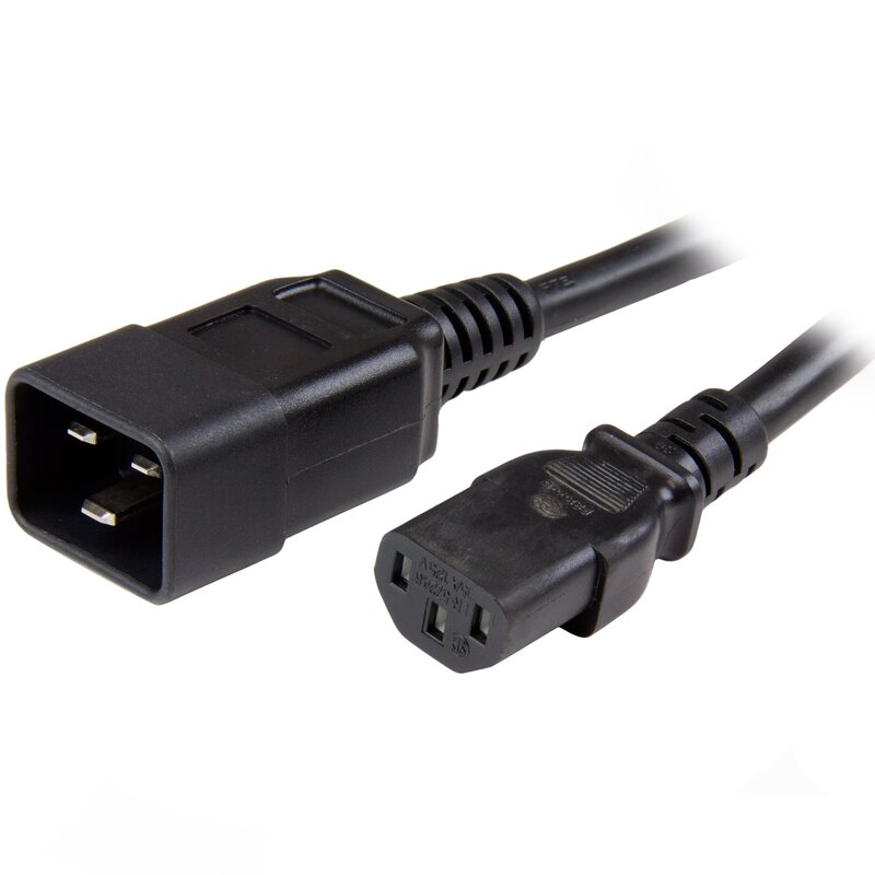 StarTech.com 3ft (1m) Heavy Duty Extension Cord, IEC 320 C13 to IEC 320 C20 Black Extension Cord, 15A 125V, 14AWG