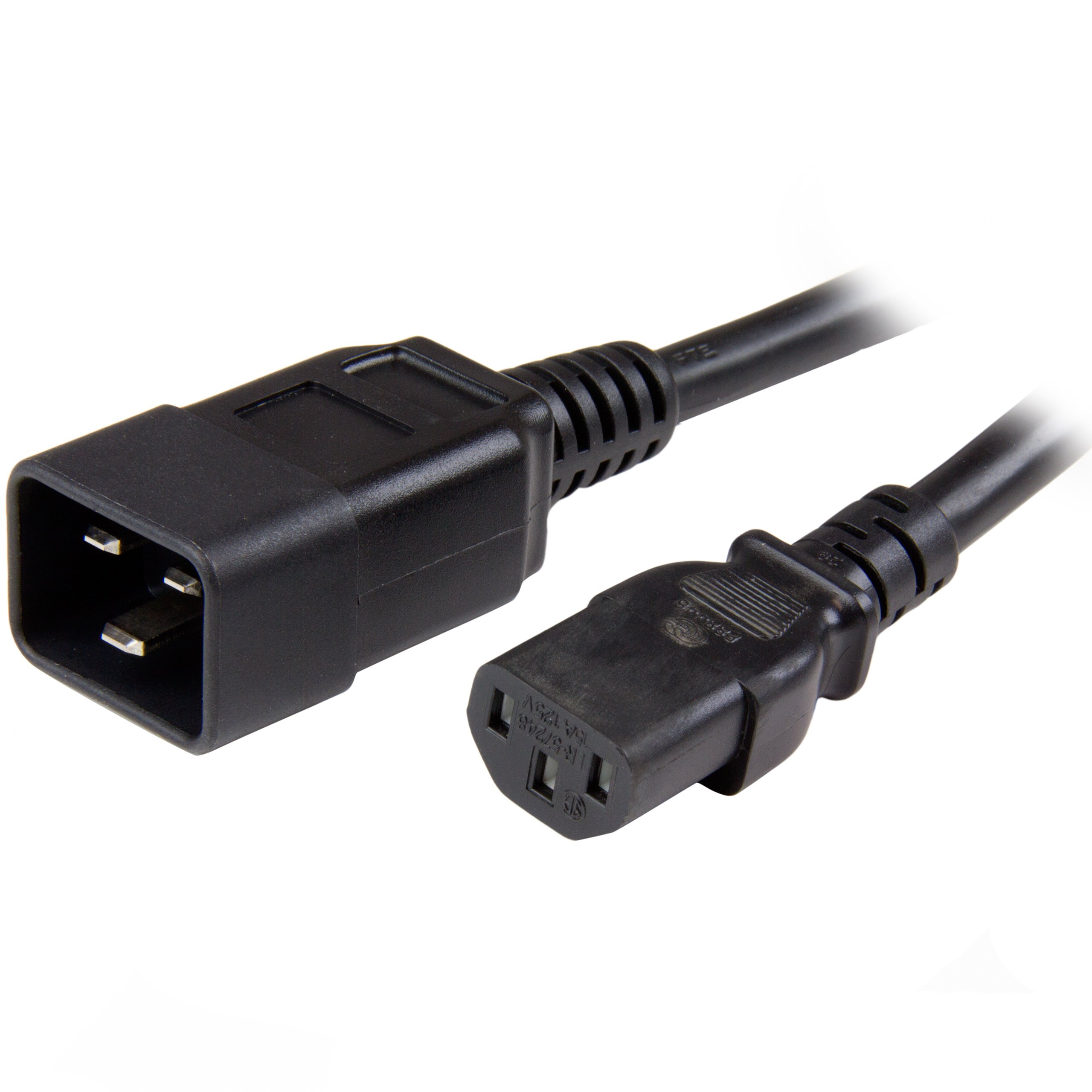 StarTech.com 3ft (1m) Heavy Duty Extension Cord, IEC 320 C13 to IEC 320 C20 Black Extension Cord, 15A 125V, 14AWG