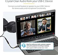 StarTech.com 5in (12.7cm) USB-C to 3.5mm TRRS Headphone/Headset Jack Audio Adapter, 32-bit DAC, USB C Aux Dongle for PC/Phone