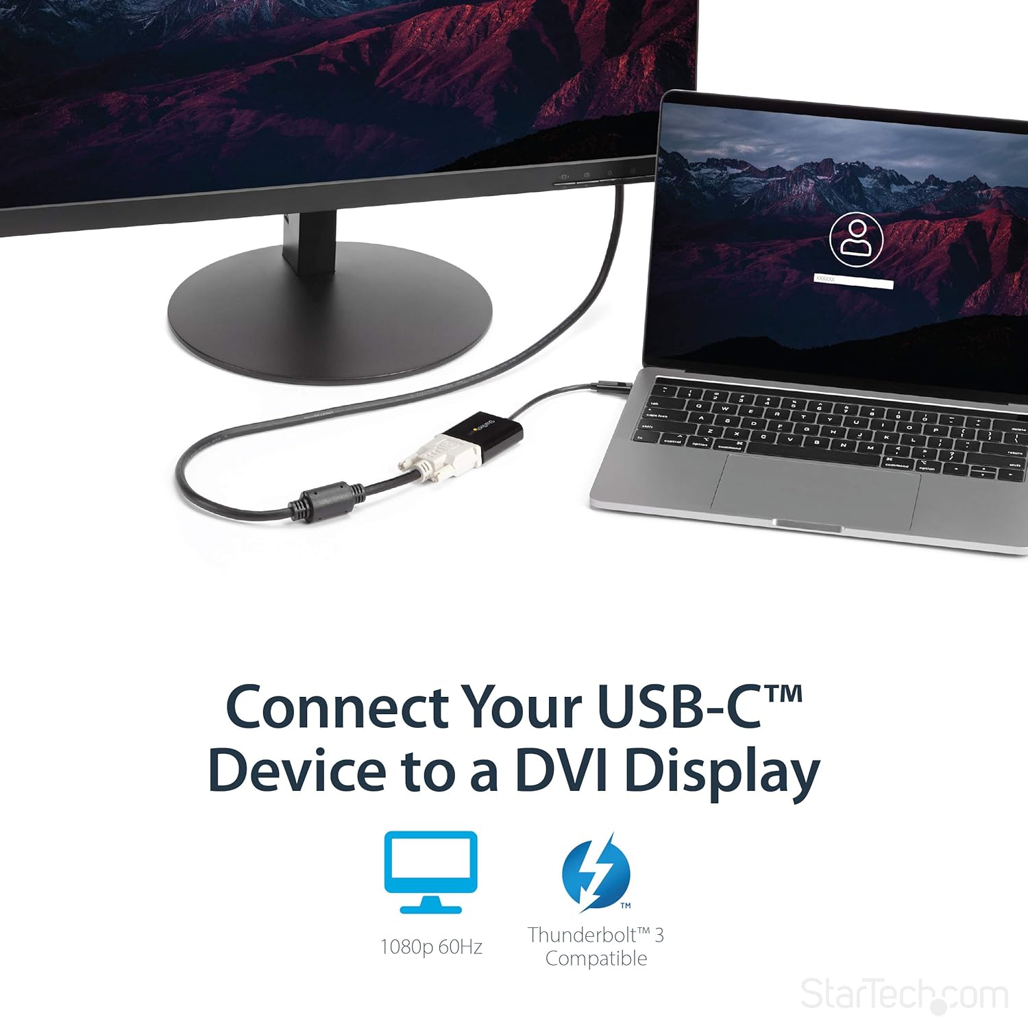 StarTech.com USB C to DVI Adapter - Black - 1920x1200 - USB Type C Video Converter for Your DVI D Display/Monitor/Projector