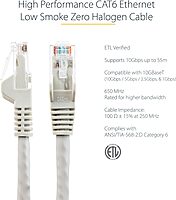 StarTech.com 50ft (15m) CAT6 Ethernet Cable - LSZH (Low Smoke Zero Halogen) - 10 Gigabit 650MHz 100W PoE RJ45 UTP Network Patch Cord Snagless w/Strain Relief - Gray CAT 6, ETL Verified (N6LPATCH50GR)