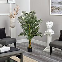 Nearly Natural Golden Cane Palm 60inH Artificial Plant With Planter, 60inH x 24inW x 24inD, Green/Black