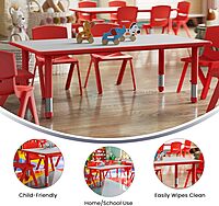 Flash Furniture Wren 23.625''W x 47.25''L Rectangular Red Plastic Height Adjustable Activity Table with Grey Top Red Set of 1