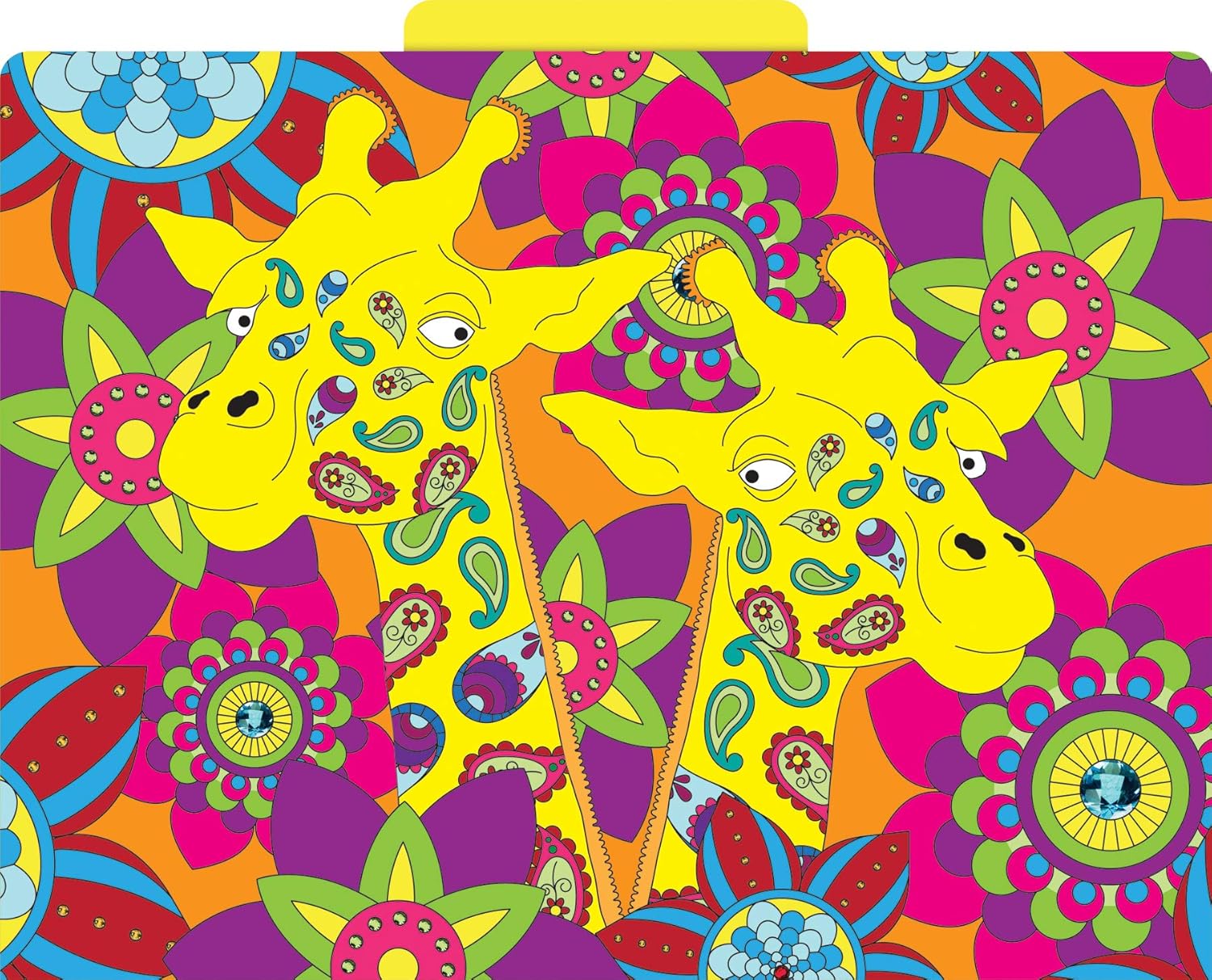 BARKER CREEK Designer File Folders Set of 12, Boho Animals, Multi-Design, Bohemian on Outside, Solid Colors on Inside