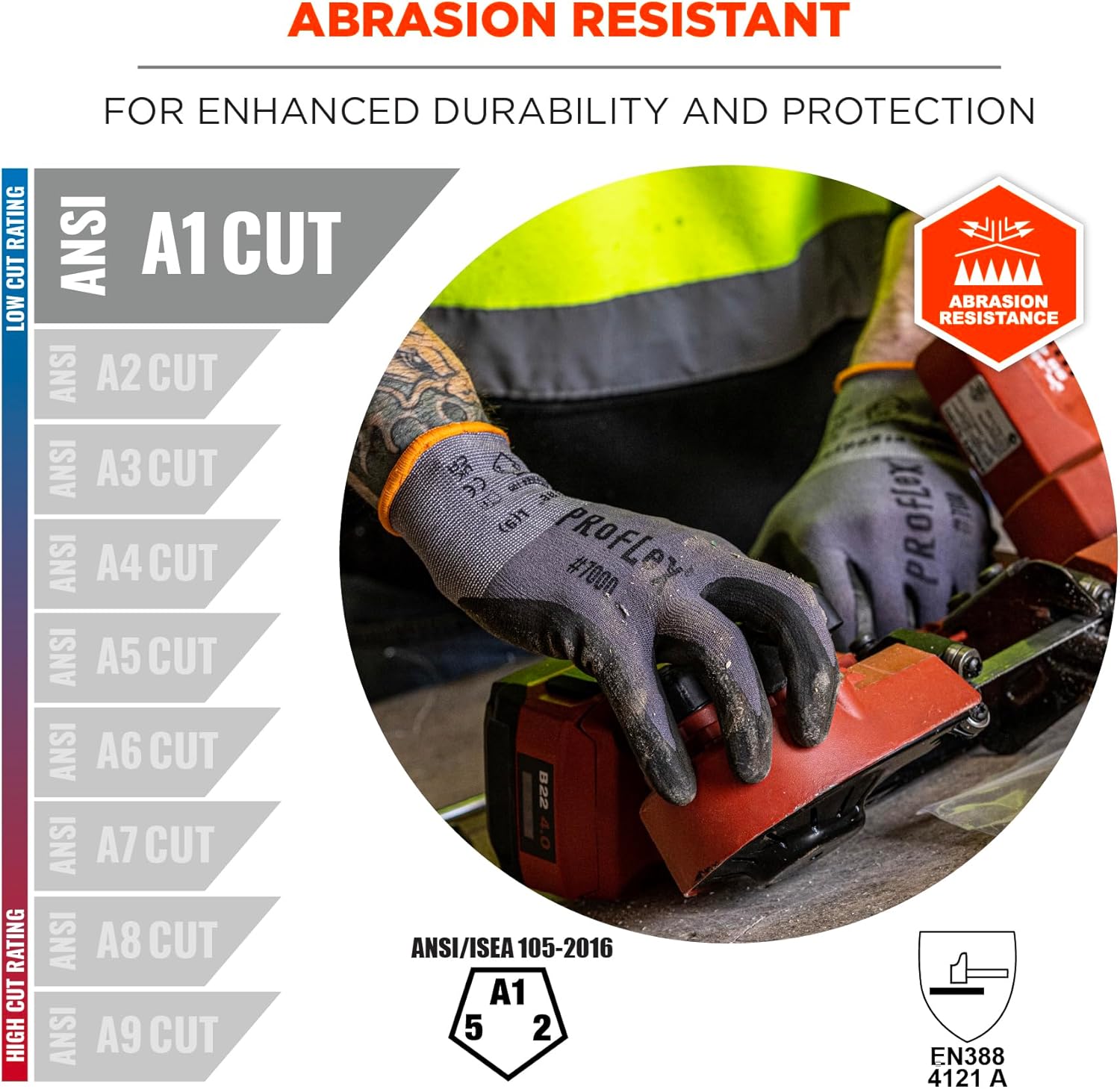 Ergodyne ProFlex 7000 Nitrile Coated Work Gloves, Foam Nitrile Palms for Flexible No Slip Grip - 15g, Touchscreen Capable