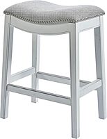 New Ridge Home Goods Zoey 26in. Counter-Height Backless Wood Saddle-Seat Barstool with Nailhead Trim, Alabaster White COUNTER HEIGHT- 26"