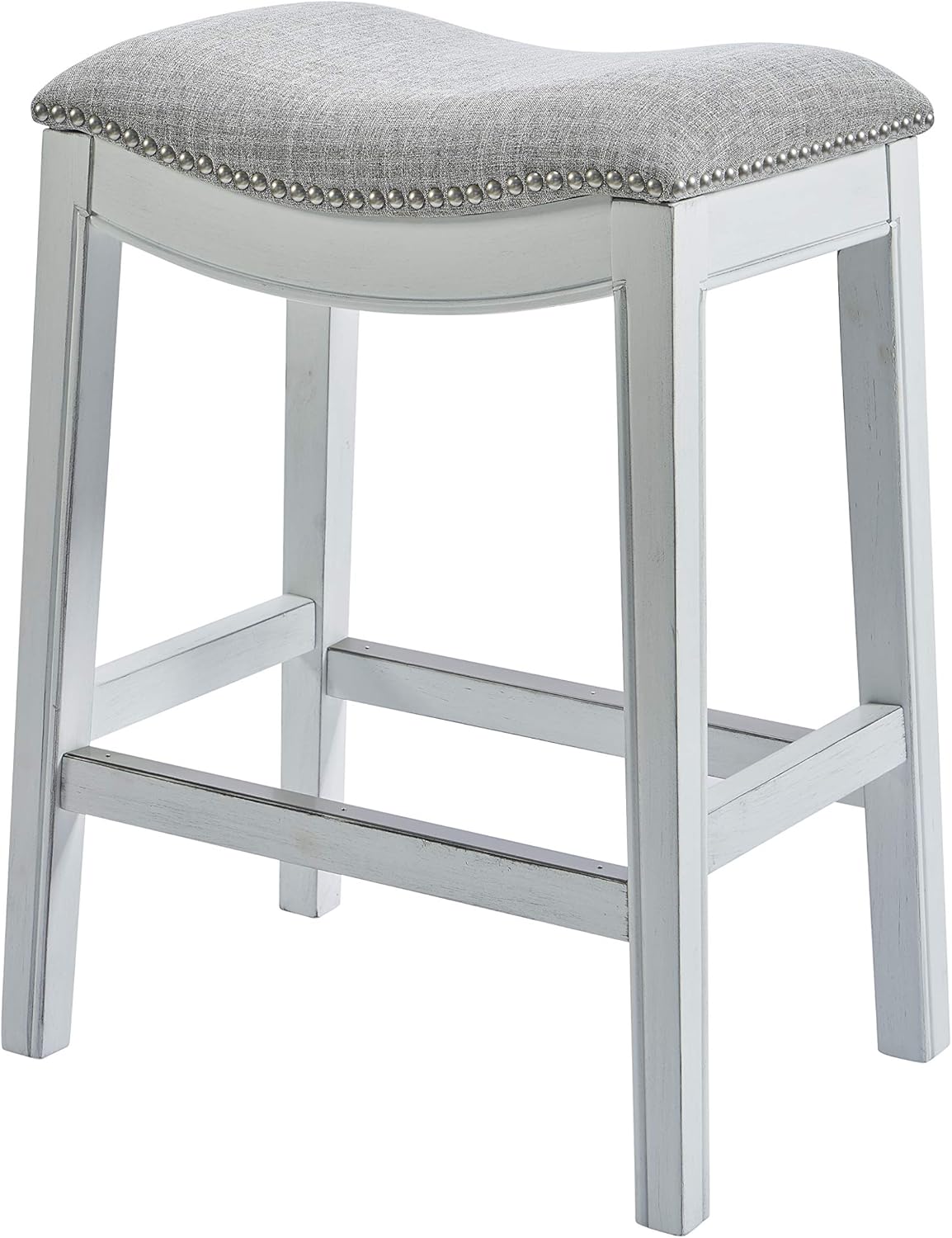 New Ridge Home Goods Zoey 26in. Counter-Height Backless Wood Saddle-Seat Barstool with Nailhead Trim