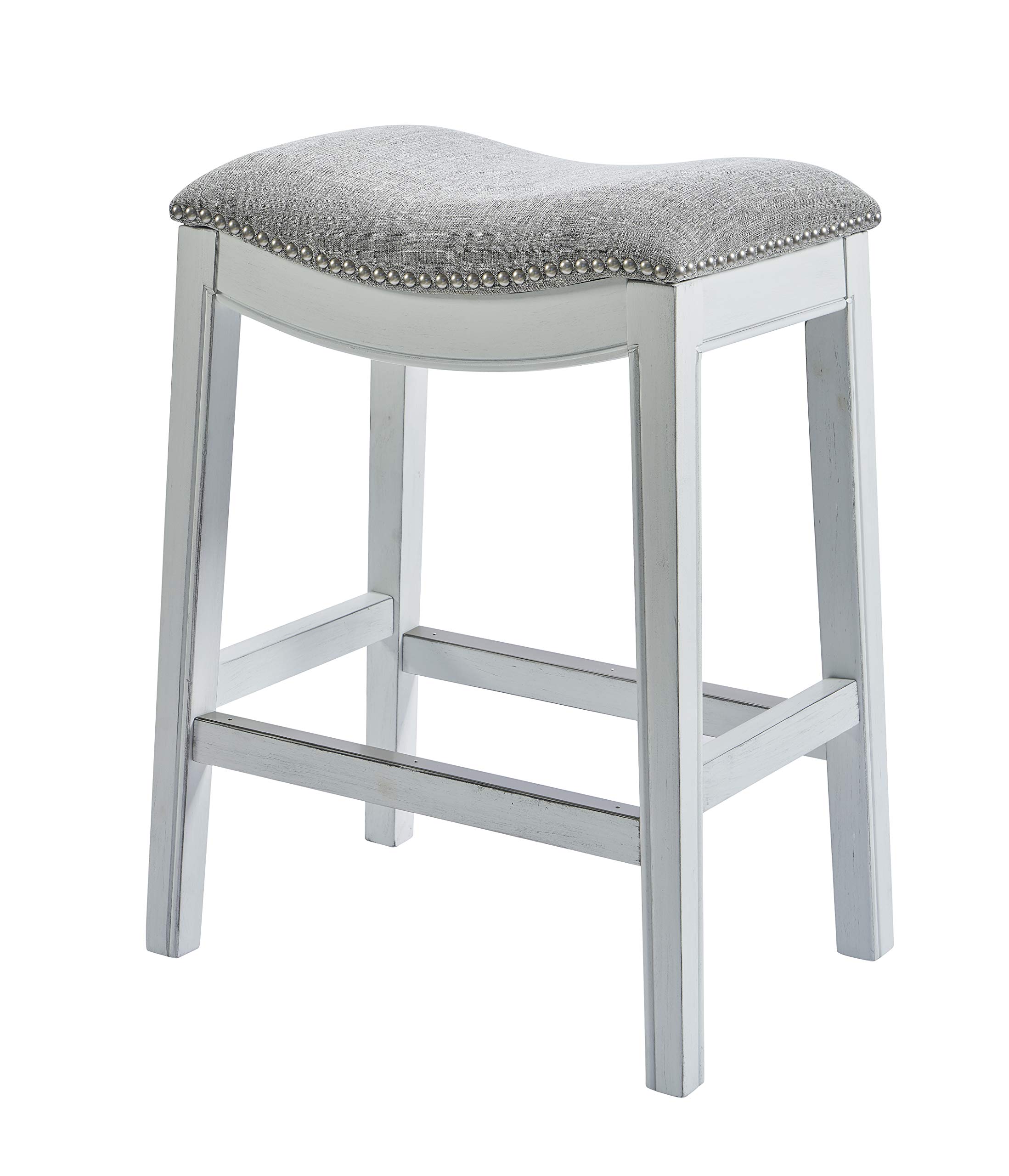 New Ridge Home Goods Zoey 26in. Counter-Height Backless Wood Saddle-Seat Barstool with Nailhead Trim