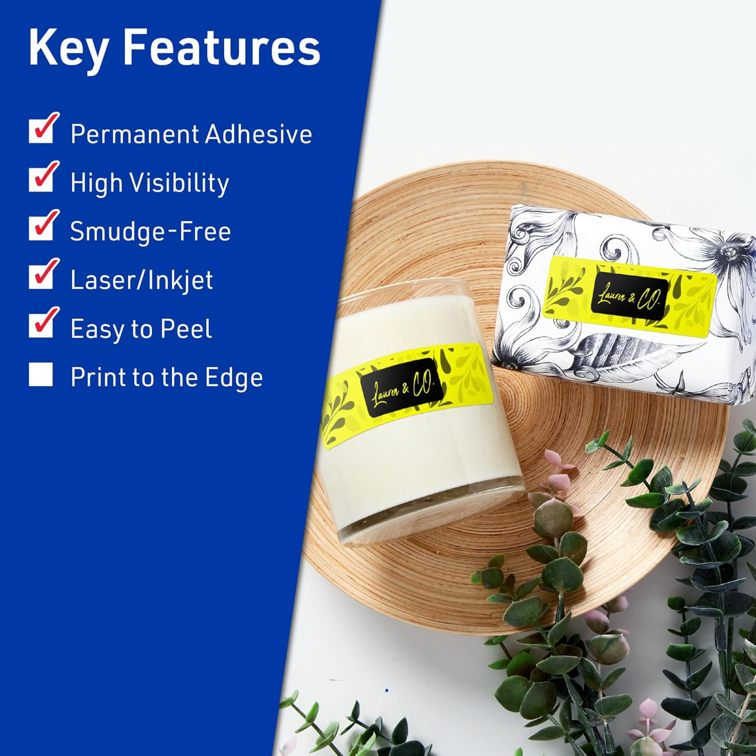 Avery Printable Rectangle Labels, Sure Feed Technology, 1" x 4", Neon Yellow, Laser/Inkjet Printable