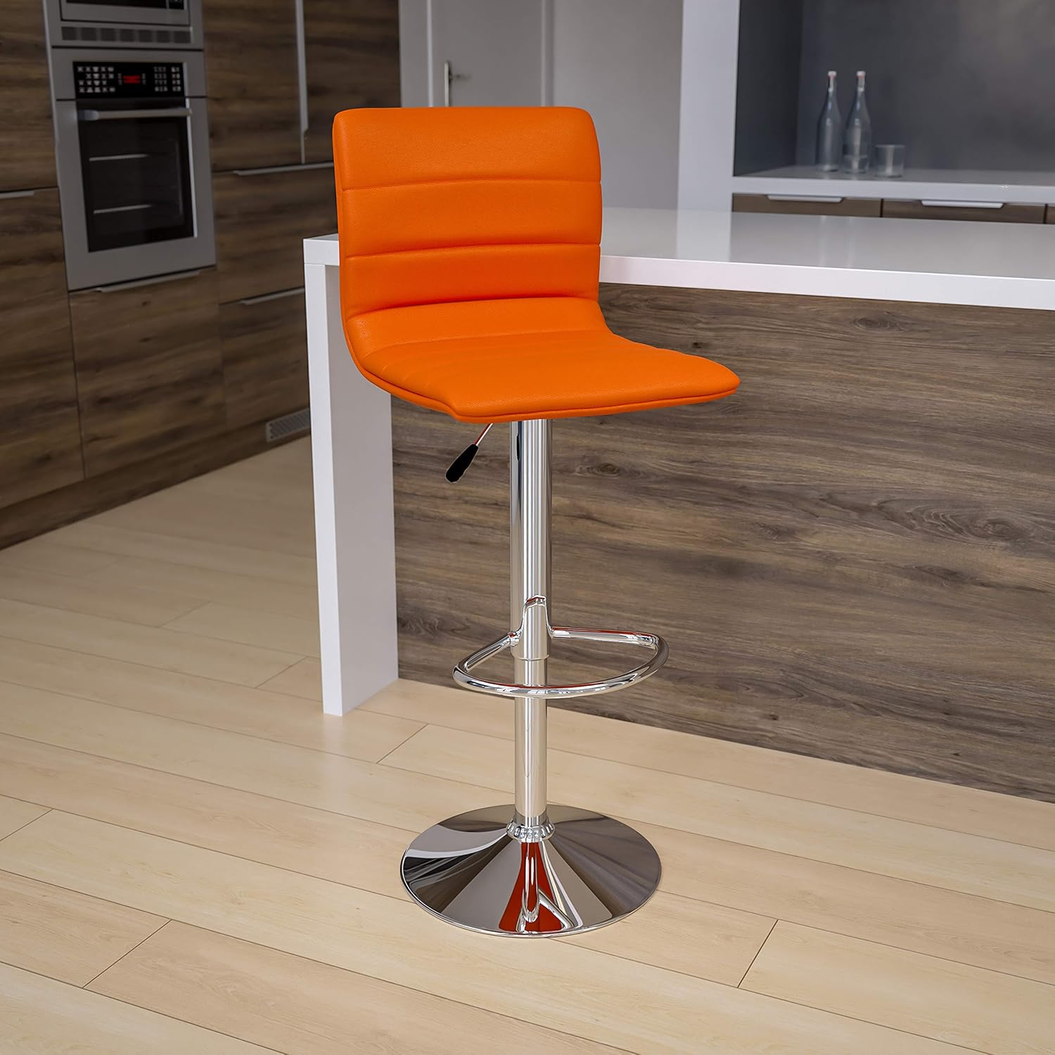 FLASH FURNITURE Vincent Adjustable Mid-Back Barstool with Vinyl Upholstery and Chrome Base
