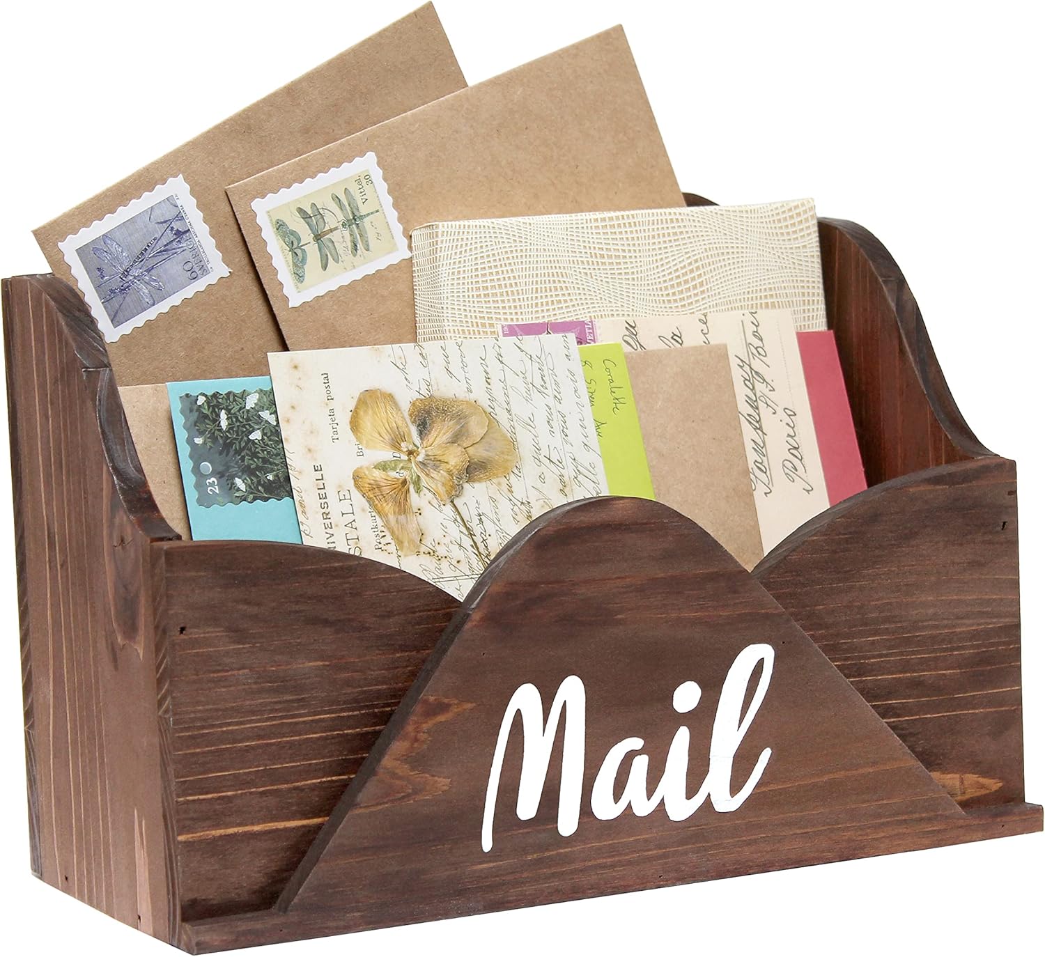 Elegant Designs Homewood Farmhouse Wooden Decorative Envelope-Shaped Desktop Letter Holder