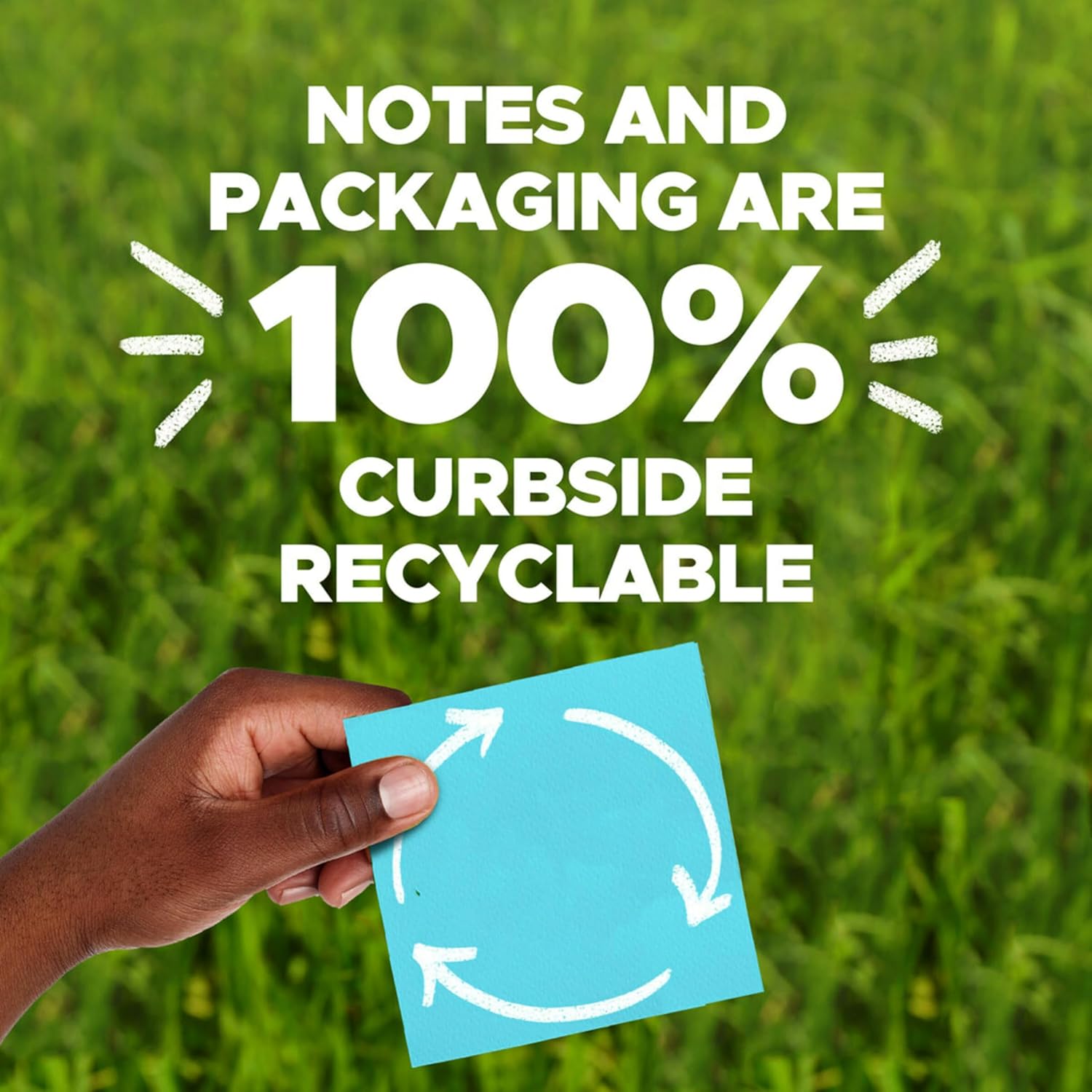 Post-it 100% Recycled Paper Super Sticky Notes, 3 in. x 3 in., 24 Pads/Pack, 70 Sheets/Pad