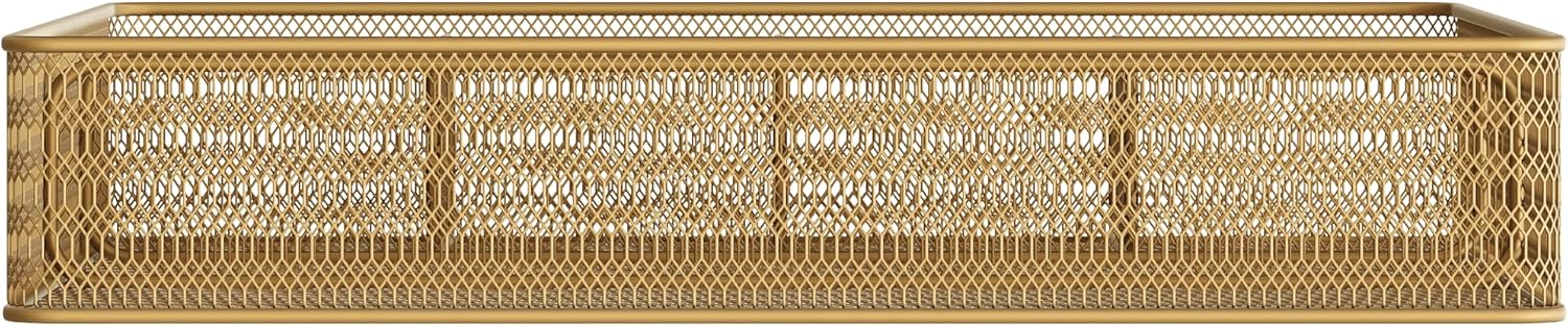 Martha Stewart Ryder Mesh Metal 6-Compartment Larger Desk Drawer Organizer, 2-1/4inH x 14-3/4inW x 12-1/4inD, Gold