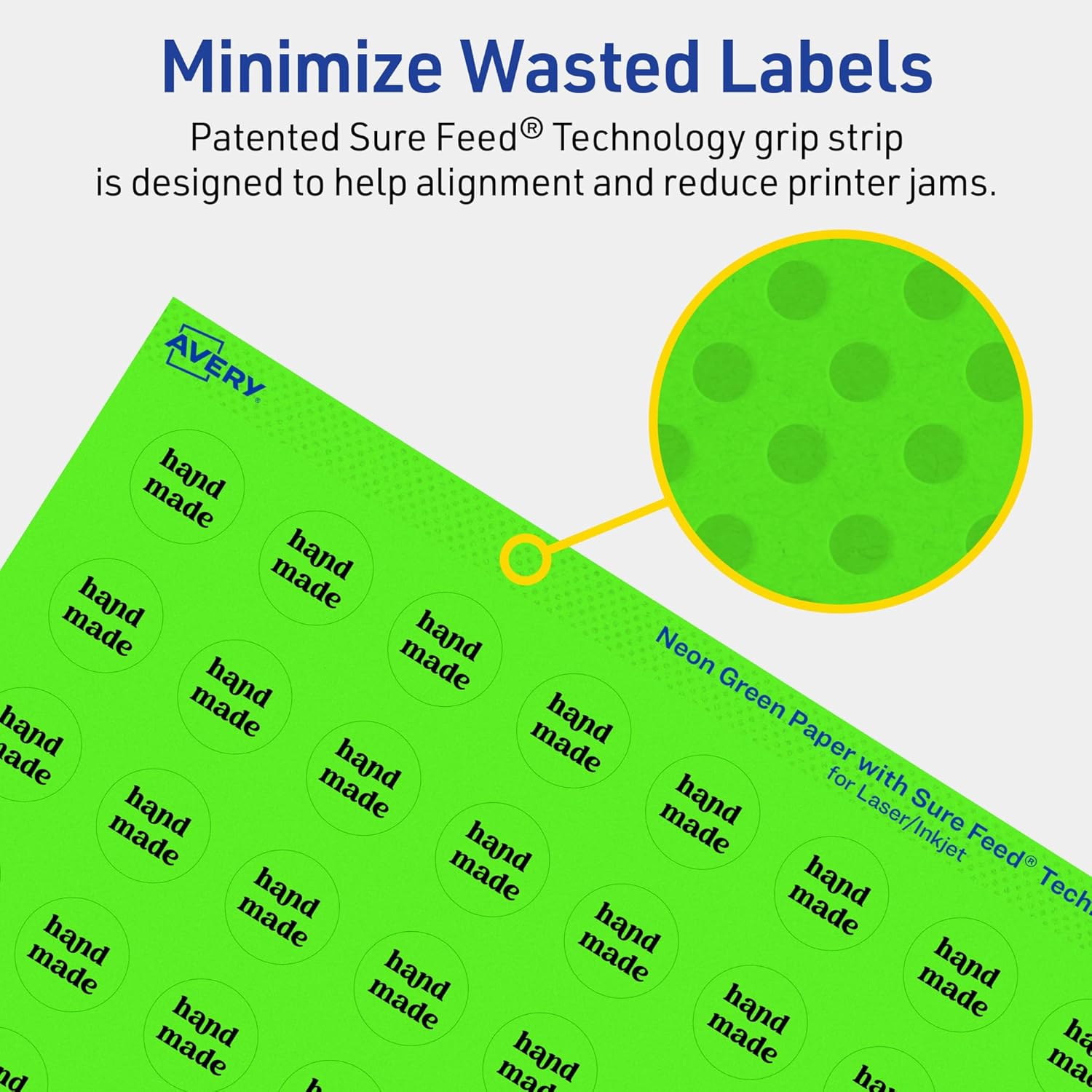 Avery Printable Round Labels, Sure Feed Technology, 3/4" Diameter, Neon Green, Print-to-the-Edge, Laser/Inkjet