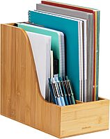 MIND READER Bamboo Desktop Organizer Office Storage