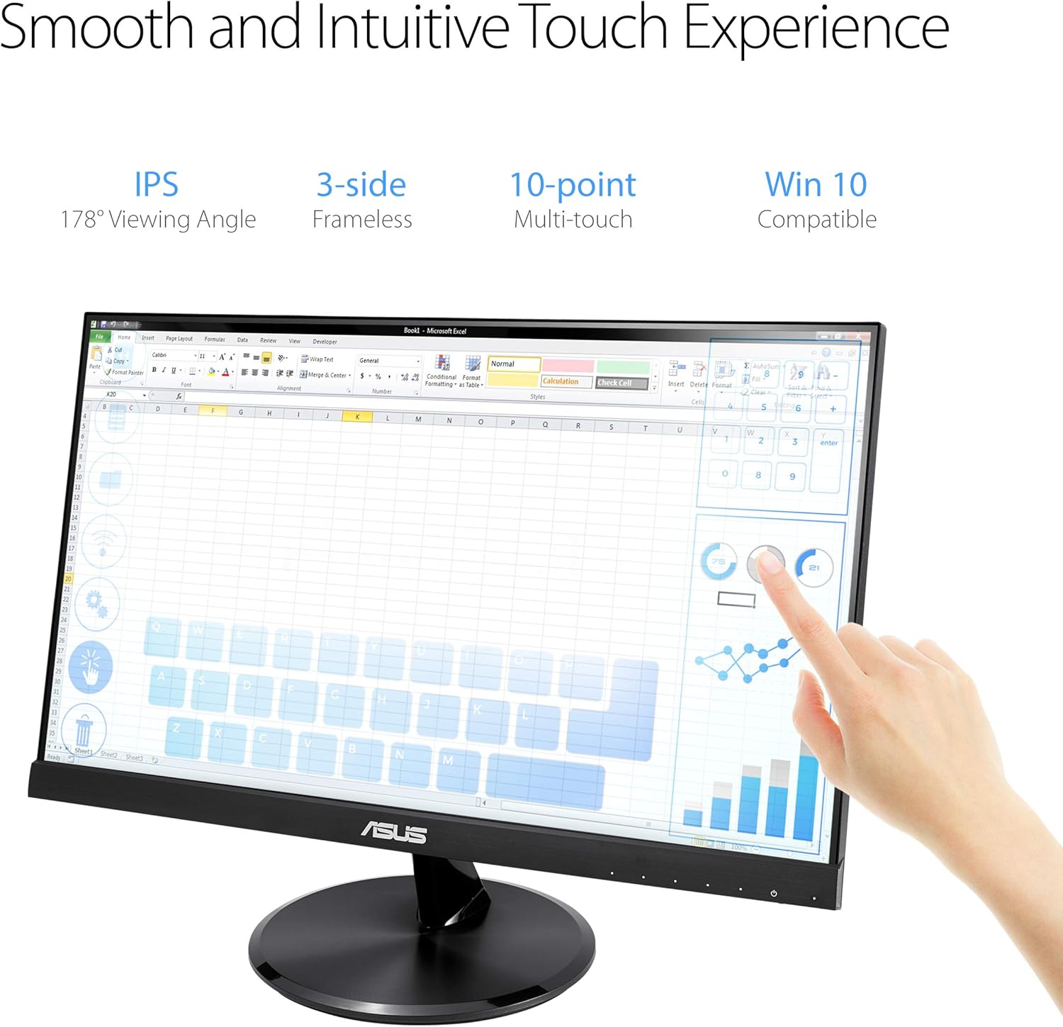 ASUS VT229H 21.5" Monitor 1080P IPS 10-Point Touch Eye Care with HDMI VGA, Black 21.5" IPS 10-Point Touch Screen
