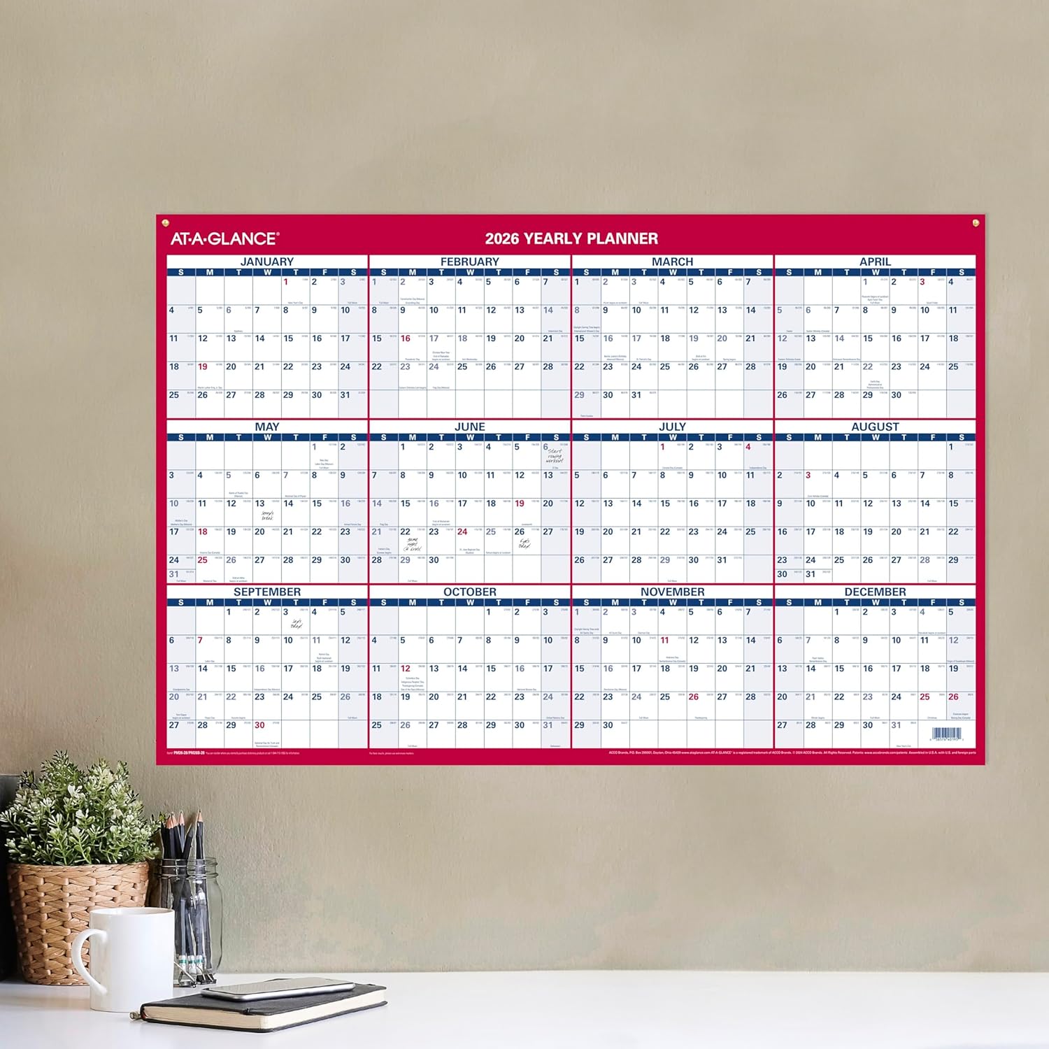 AT-A-GLANCE Reversible Erasable Wall Calendar, Vertical/Horizontal