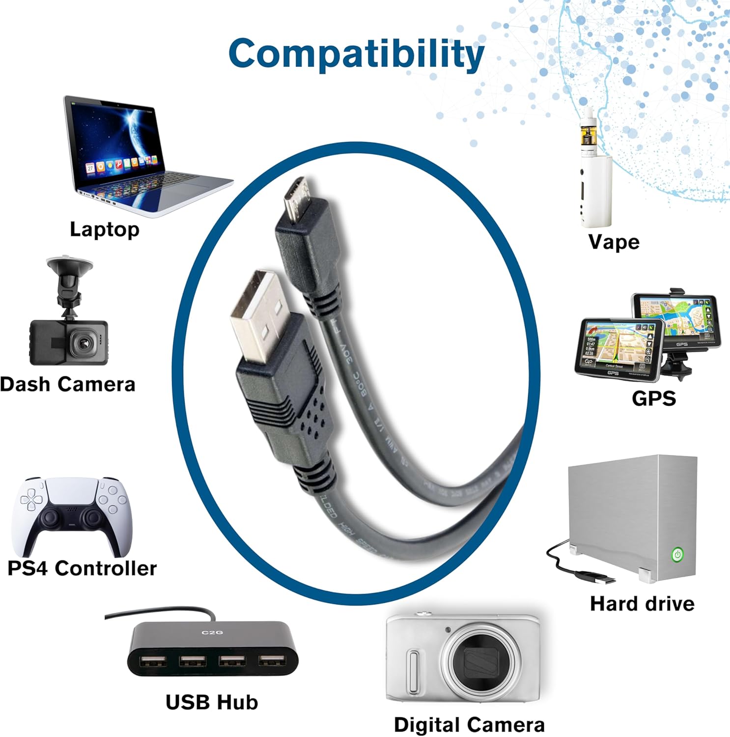 C2G Legrand USB A to B Cable, Male to Male USB Cable, Micro USB Cable, 2 Meters (6.56 Foot) Data Transfer Cable