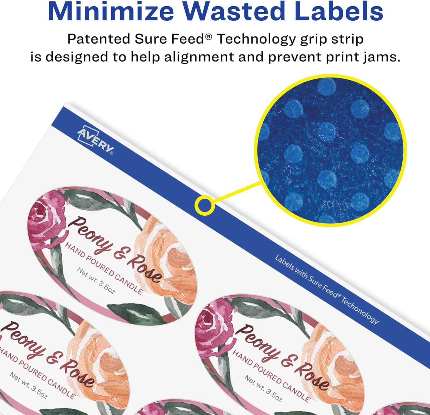 Avery Matte White Removable Oval Labels, Sure Feed Technology, Print-to-The-Edge, 1-1/8" x 2-1/4", Laser/Inkjet Printable