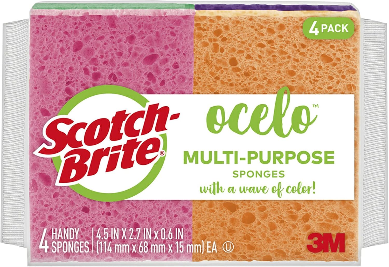 Scotch-Brite ocelo Handy Sponge, Assorted Colors, 4 Sponges