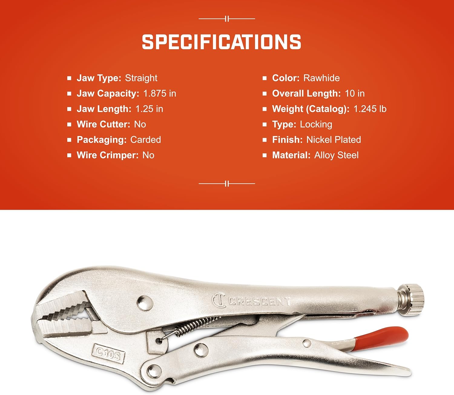 Crescent 10" Straight Jaw Locking Pliers - C10SVN (Pack of 2)