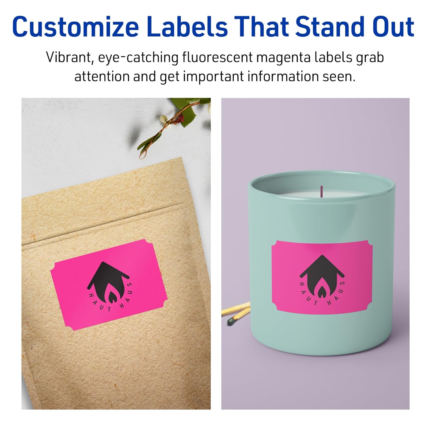 Avery Printable Rectangle Scalloped Labels, Sure Feed Technology, 2" x 3", Neon Magenta, Print-to-The-Edge