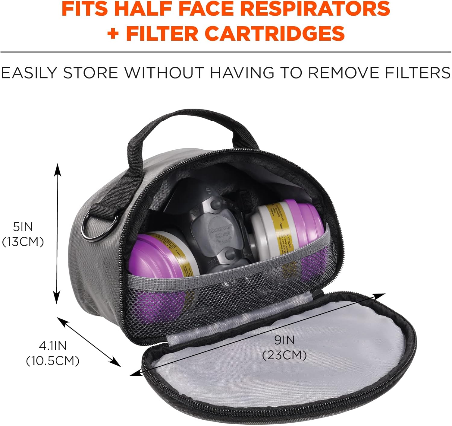 Ergodyne Arsenal 5187 Respirator Mask Storage Bag, Fits Half Face Respirators, Clamshell Design, Loop Attachment Gray