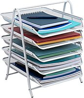 Mind Reader 5-Tier Paper Tray, Desktop Organizer, File Storage, Office, Metal Mesh, 11.75" L x 14" W x 14.5" H, White