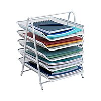 Mind Reader 5-Tier Paper Tray, Desktop Organizer, File Storage, Office, Metal Mesh, 11.75" L x 14" W x 14.5" H, White