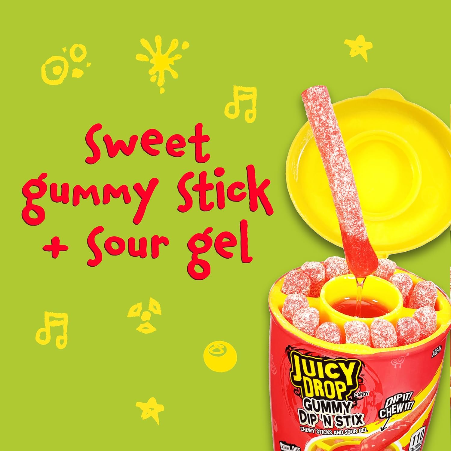 Juicy Drop Gummy Dip 'N Stix Assorted Candy Variety Pack, Sweet Gummy Sticks W/ Sour Dipping Gel, 8 Pack