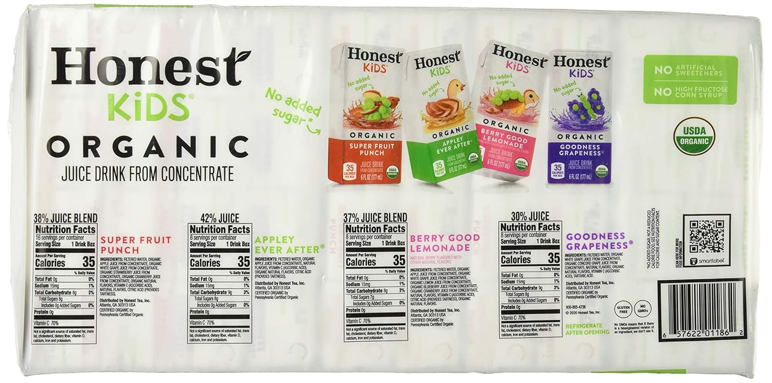 Honest Kids Organic Fruit Juice Drink Boxes Variety Pack, 6 Oz, Pack Of 40 Boxes