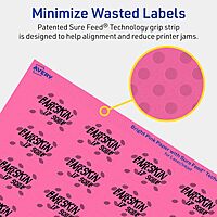 Avery Printable Rectangle Labels, Sure Feed Technology, 1\" x 1-1/2\", Bright Pink, Print-to-The-Edge, Laser/Inkjet Printable